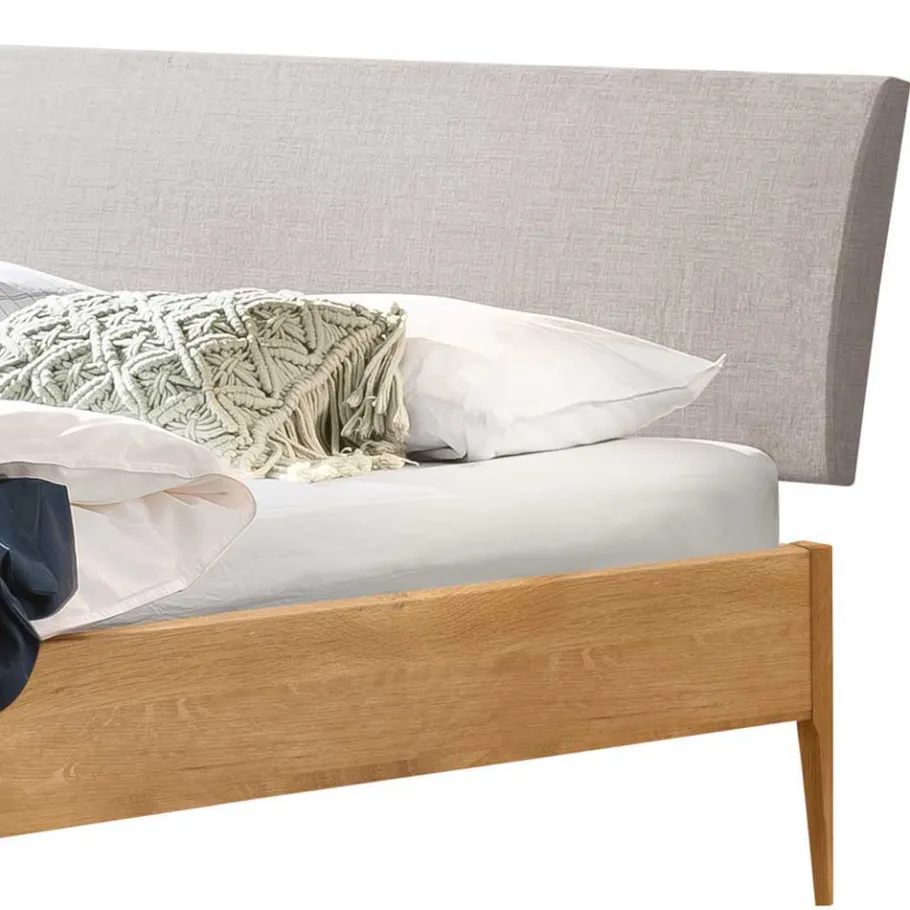 Hot Wohnen Bett aus Wildeiche Holz & Stoff Grau - Myno