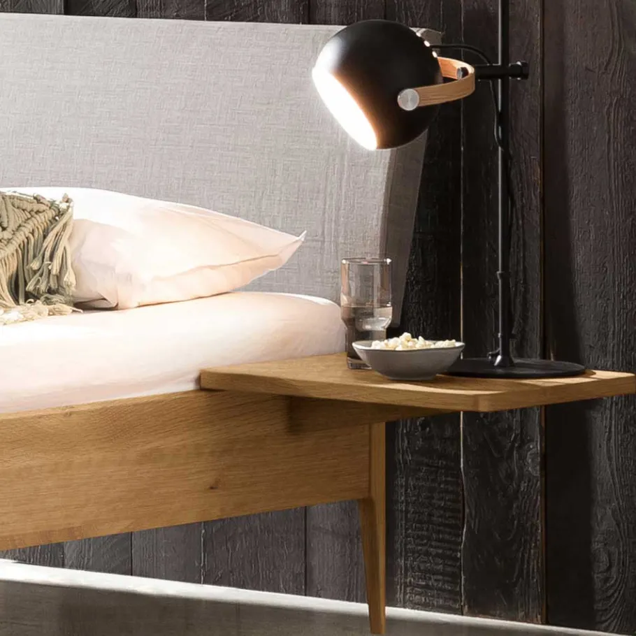 Hot Wohnen Bett aus Wildeiche Holz & Stoff Grau - Myno