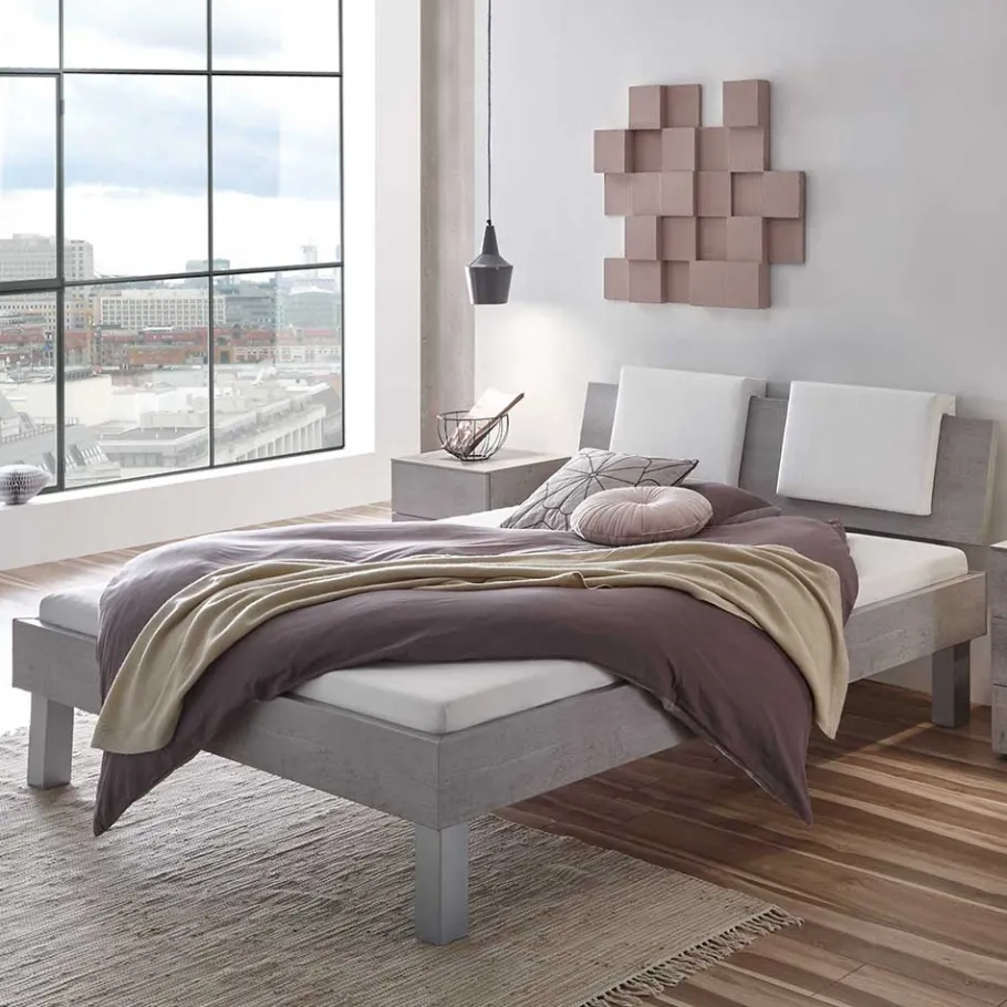 Clearance Wohnen Bett in Betonoptik mit Kopfteil Kissen - Rienas