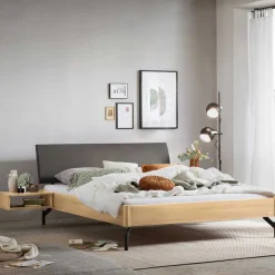 Wohnen Bett in Eiche Hell und Anthrazit - Volpedo