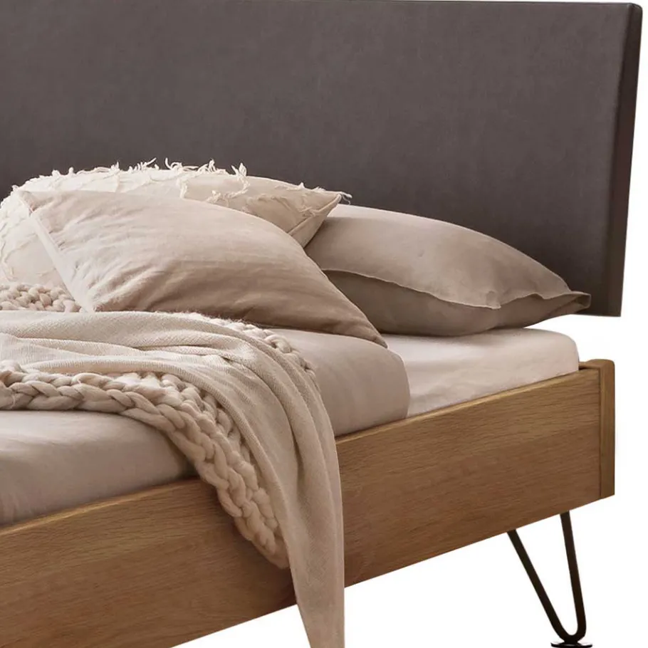 Discount Wohnen Bett mit Kopfteil gepolstert Kunstleder Anthrazit - Catrizia