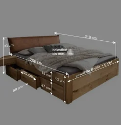 Clearance Wohnen Bett mit sechs Schubladen aus Wildeiche massiv - Zennian