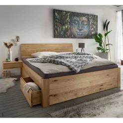 Discount Wohnen Bett mit vier Schubladen aus Wildeiche - Zennian (dreiteilig)