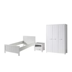 Online Wohnen Bett und Nachtkommode und Schrank Set - Ellen
