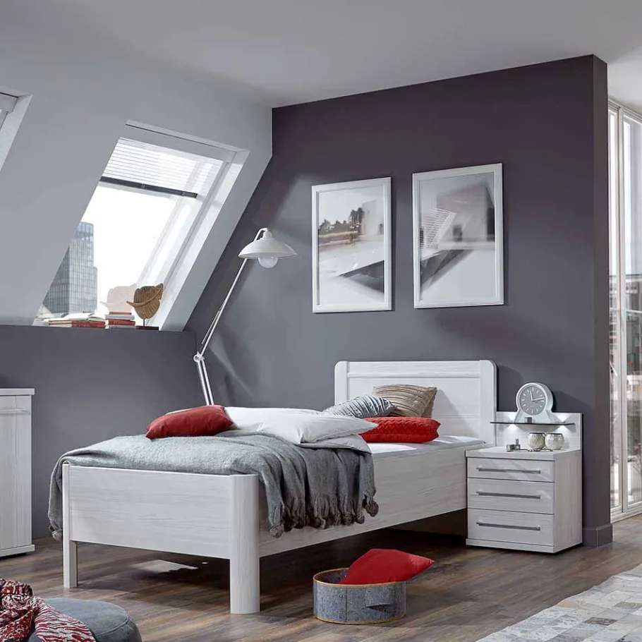 Hot Wohnen Bett und Nachtschrank Arneta in Weiß (zweiteilig)