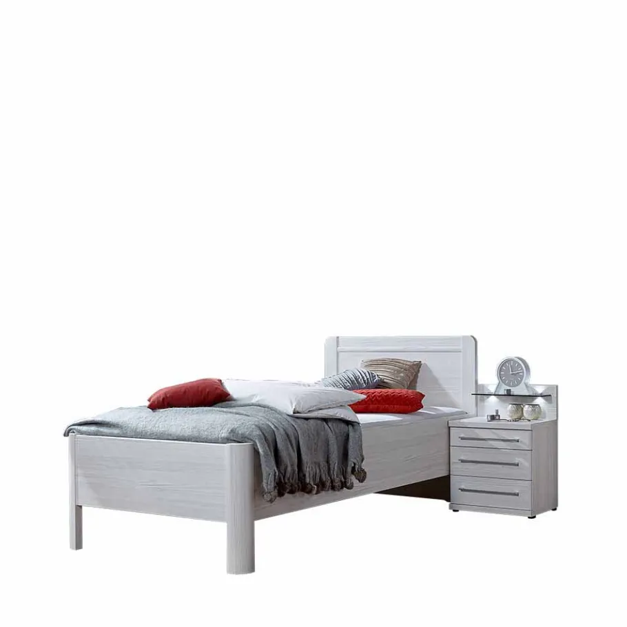 Hot Wohnen Bett und Nachtschrank Arneta in Weiß (zweiteilig)
