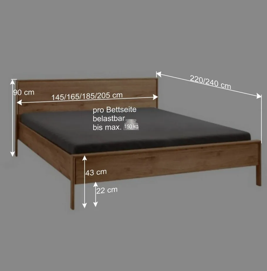 New Wohnen Bettgestell und Nachtkommoden aus Holz - Waving (dreiteilig)