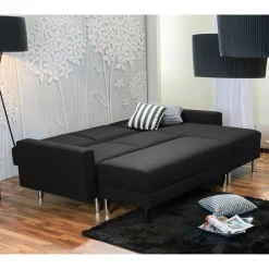 Best Wohnen Bettsofa mit Hocker in Schwarz mit Chrom - Farella (zweiteilig)