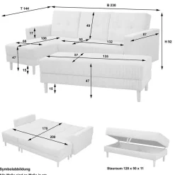 Best Wohnen Bettsofa mit Hocker in Schwarz mit Chrom - Farella (zweiteilig)