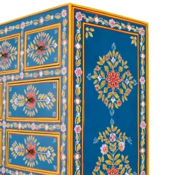 Outlet Wohnen Blaues Highboard mit farbenfrohen floralen Mustern - Vonika