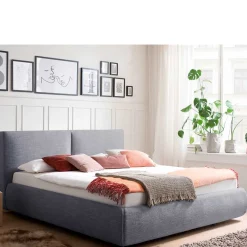 Discount Wohnen Blaues Polsterbett komplett mit Matratzen TTF - Sunset