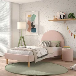Online Wohnen Boucle Einzelbett in Rosa mit Natur - Skylab