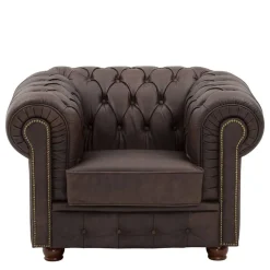 Discount Wohnen Brauner Chesterfieldsessel mit Lederbezug - Pluna