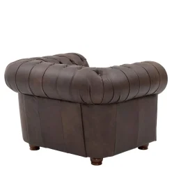 Discount Wohnen Brauner Chesterfieldsessel mit Lederbezug - Pluna