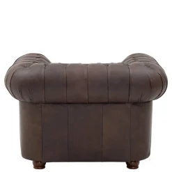Discount Wohnen Brauner Chesterfieldsessel mit Lederbezug - Pluna
