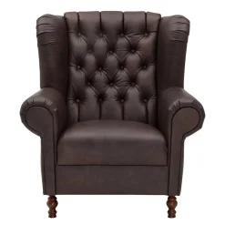 Online Wohnen Brauner Federkernsessel mit Lederbezug - Chesterfield - Esmea