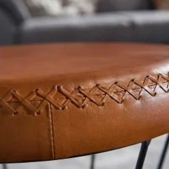Online Wohnen Brauner Lederhocker mit rundem Sitz - Cintago
