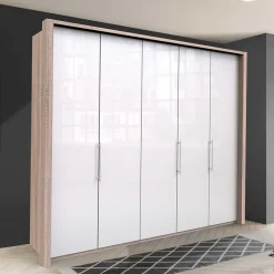 Discount Wohnen Breiter Schlafzimmerschrank mit weißer Glasfront - Bosays