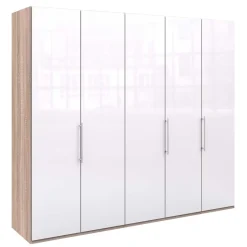 Discount Wohnen Breiter Schlafzimmerschrank mit weißer Glasfront - Bosays