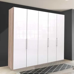 Discount Wohnen Breiter Schlafzimmerschrank mit weißer Glasfront - Bosays