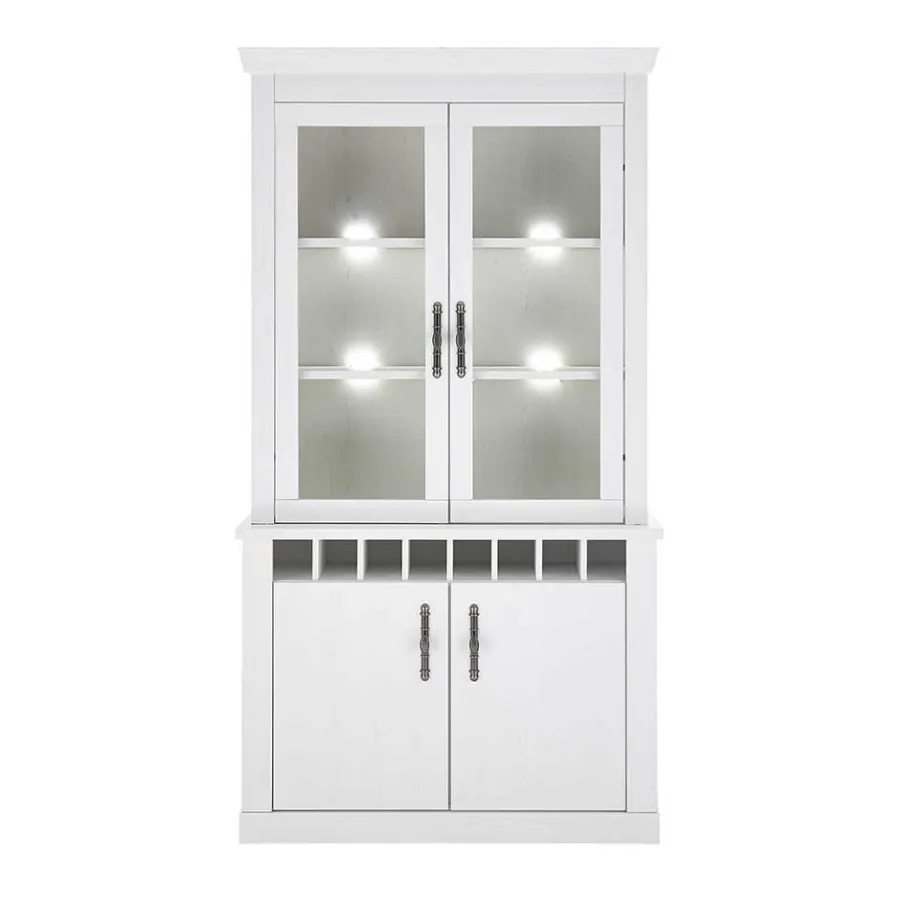 Wohnen Buffet Vitrine in weißer Holzoptik Pinie - Liancos