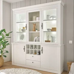 Outlet Wohnen Buffetschrank Vitrine in weißer Holzoptik Pinie - Liancos