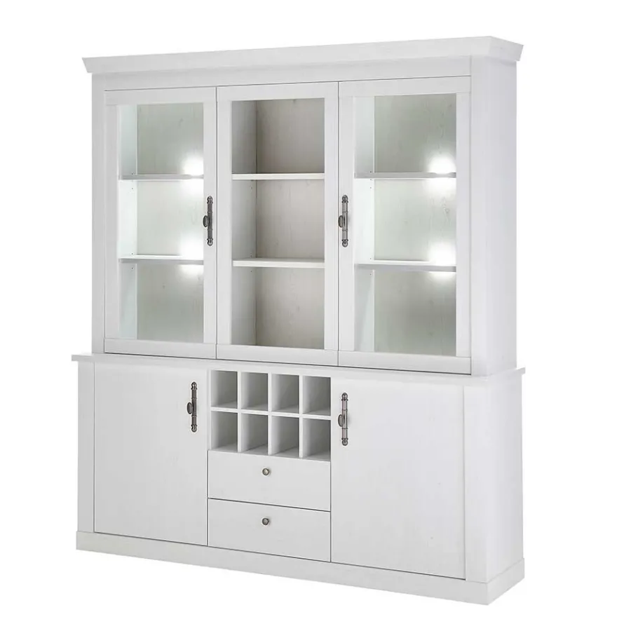 Outlet Wohnen Buffetschrank Vitrine in weißer Holzoptik Pinie - Liancos