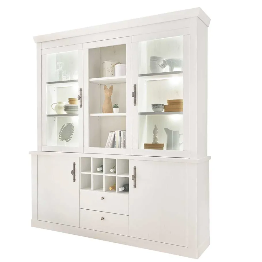 Outlet Wohnen Buffetschrank Vitrine in weißer Holzoptik Pinie - Liancos