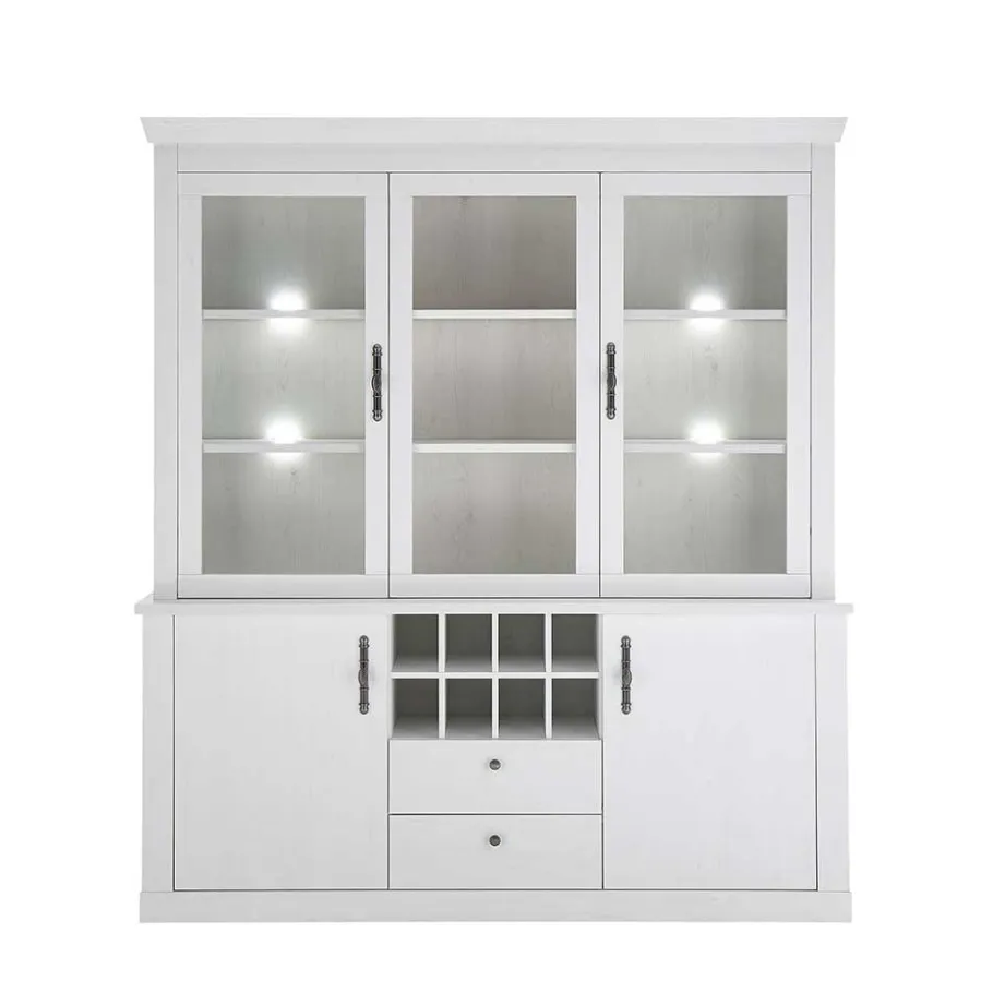 Outlet Wohnen Buffetschrank Vitrine in weißer Holzoptik Pinie - Liancos