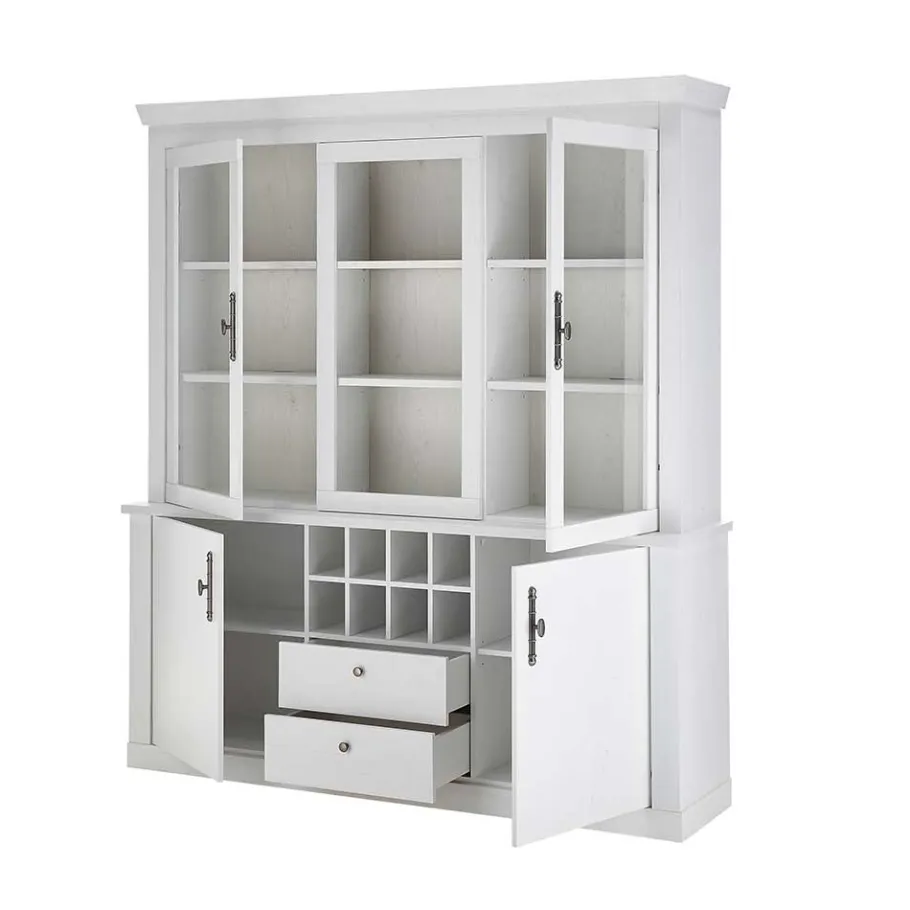 Outlet Wohnen Buffetschrank Vitrine in weißer Holzoptik Pinie - Liancos