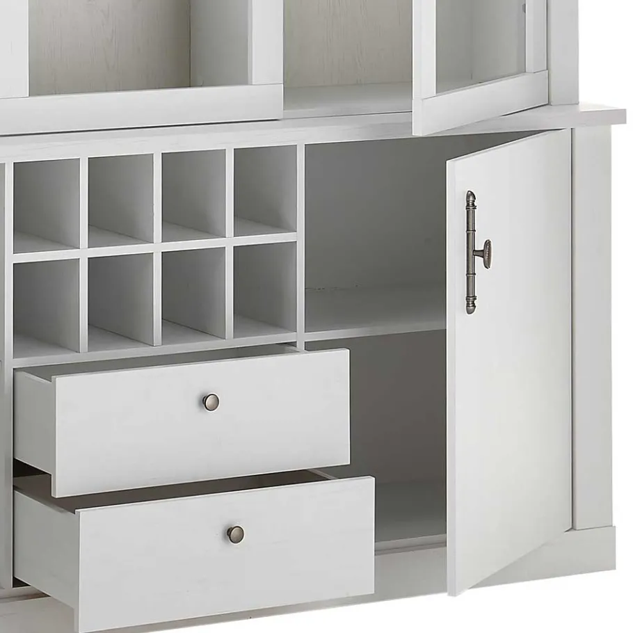 Outlet Wohnen Buffetschrank Vitrine in weißer Holzoptik Pinie - Liancos
