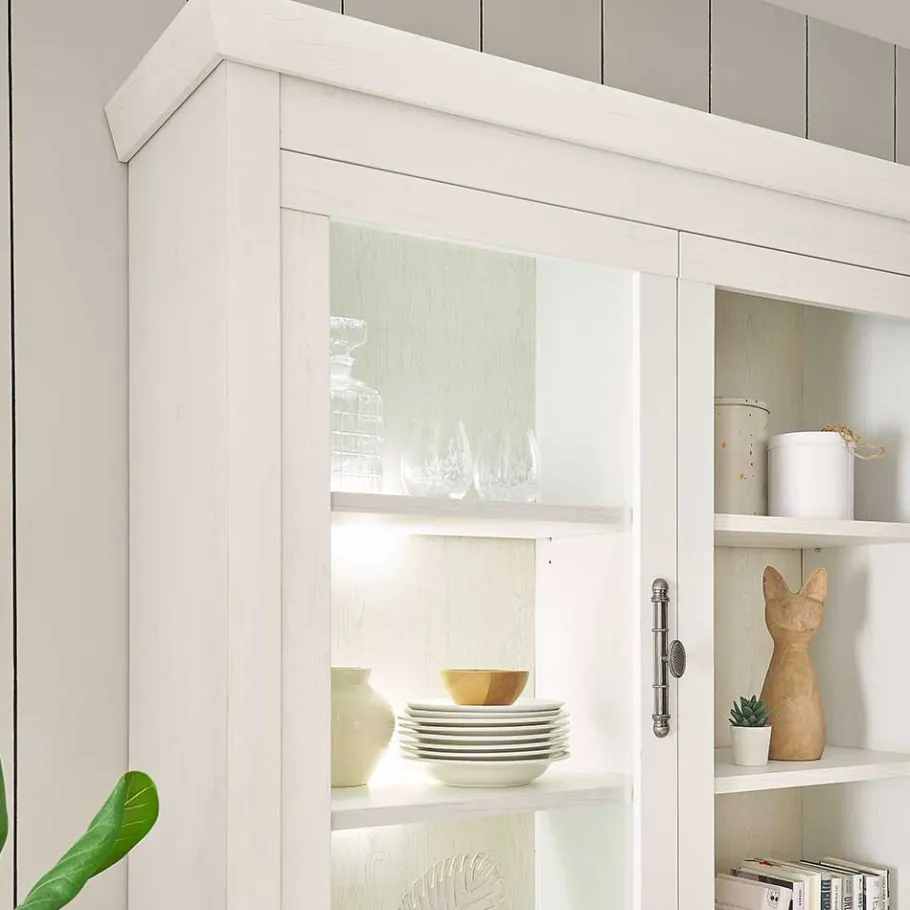 Outlet Wohnen Buffetschrank Vitrine in weißer Holzoptik Pinie - Liancos