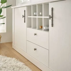 Outlet Wohnen Buffetschrank Vitrine in weißer Holzoptik Pinie - Liancos