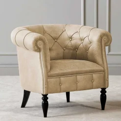 Hot Wohnen Chesterfield Design-Sessel in Beige und Schwarz - Kiano