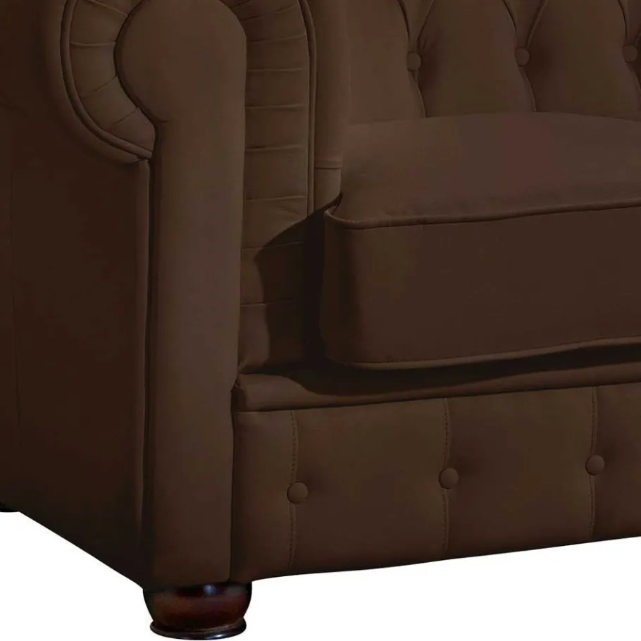 New Wohnen Chesterfield Kunstledercouch in Braun - Cementa