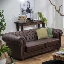 Online Wohnen Chesterfield Leder-Dreisitzer in Braun - Pluna