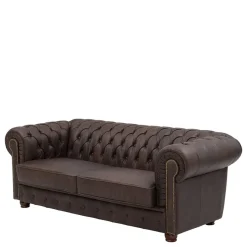 Online Wohnen Chesterfield Leder-Dreisitzer in Braun - Pluna