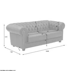 Online Wohnen Chesterfield Leder-Dreisitzer in Braun - Pluna