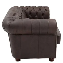 Online Wohnen Chesterfield Leder-Dreisitzer in Braun - Pluna