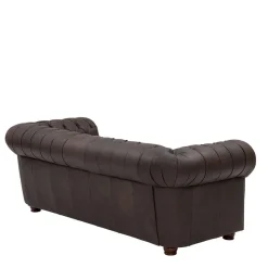Online Wohnen Chesterfield Leder-Dreisitzer in Braun - Pluna