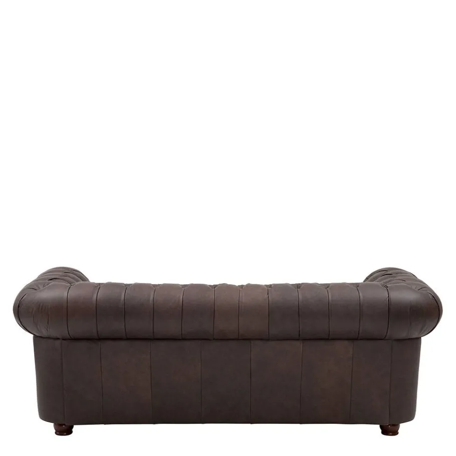 Online Wohnen Chesterfield Leder-Dreisitzer in Braun - Pluna