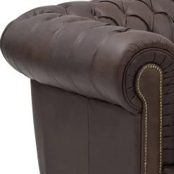 Online Wohnen Chesterfield Leder-Dreisitzer in Braun - Pluna