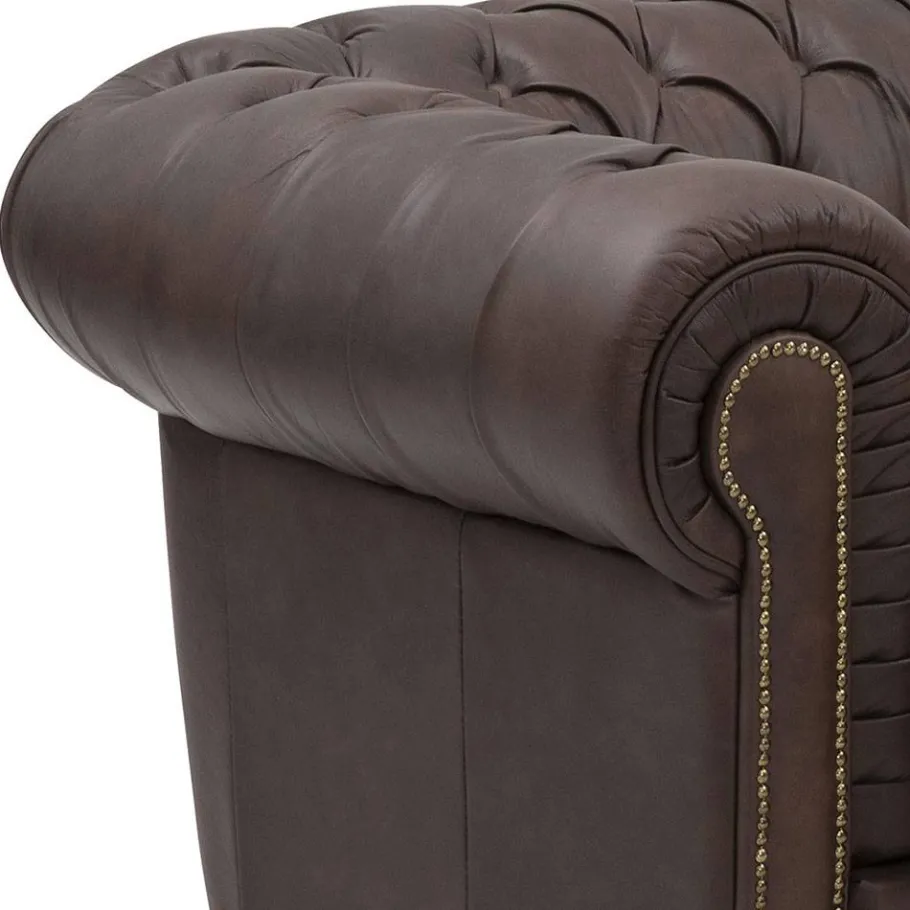 Online Wohnen Chesterfield Leder-Dreisitzer in Braun - Pluna