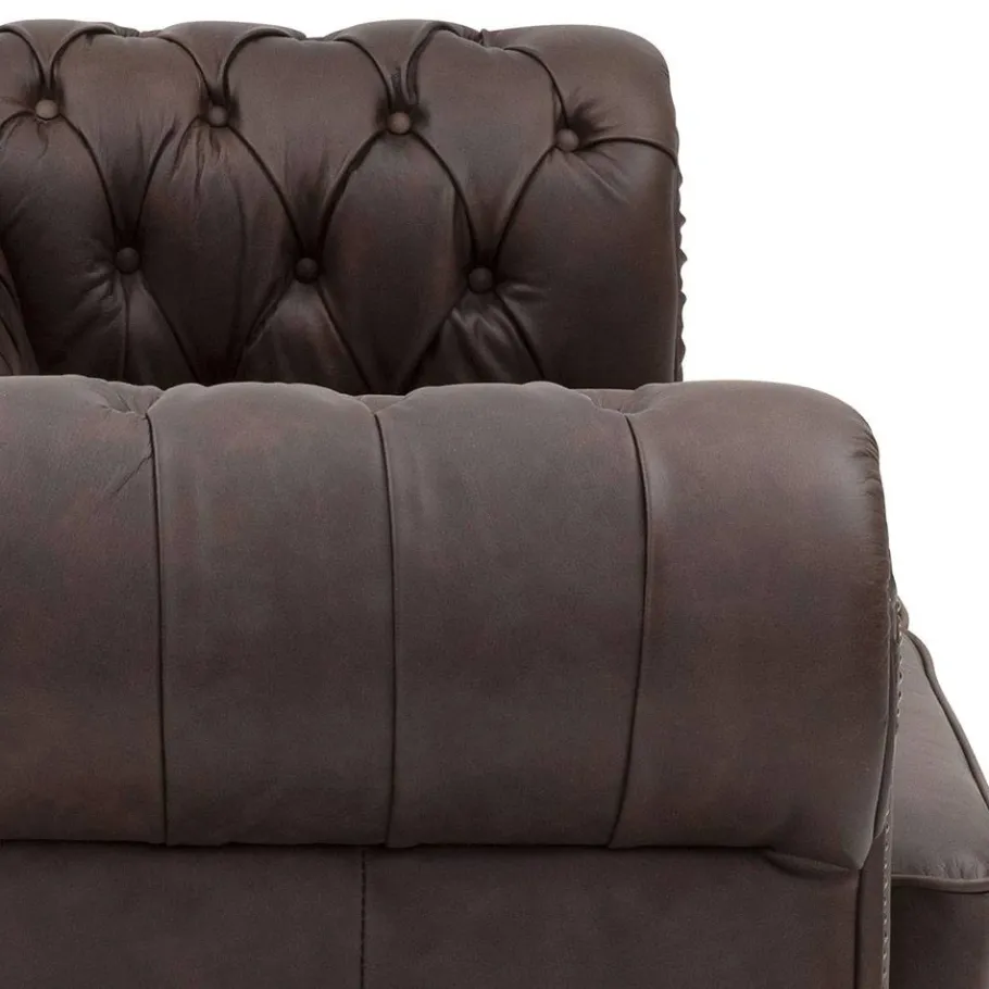 Online Wohnen Chesterfield Leder-Dreisitzer in Braun - Pluna