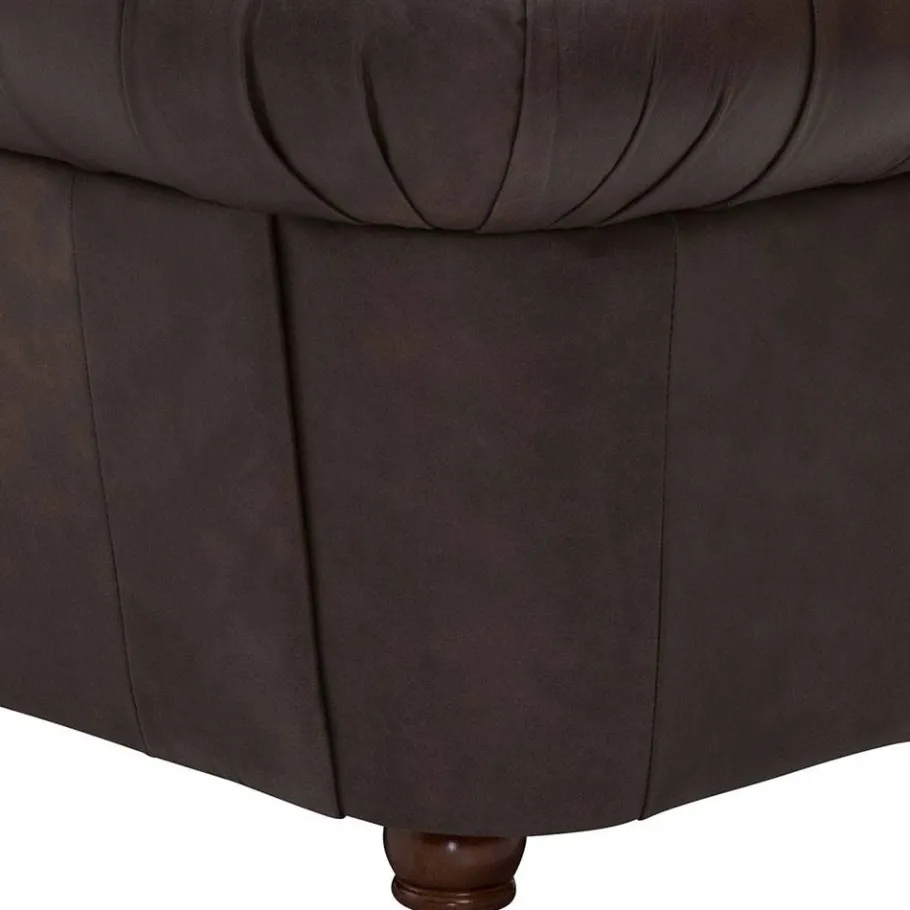 Online Wohnen Chesterfield Leder-Dreisitzer in Braun - Pluna