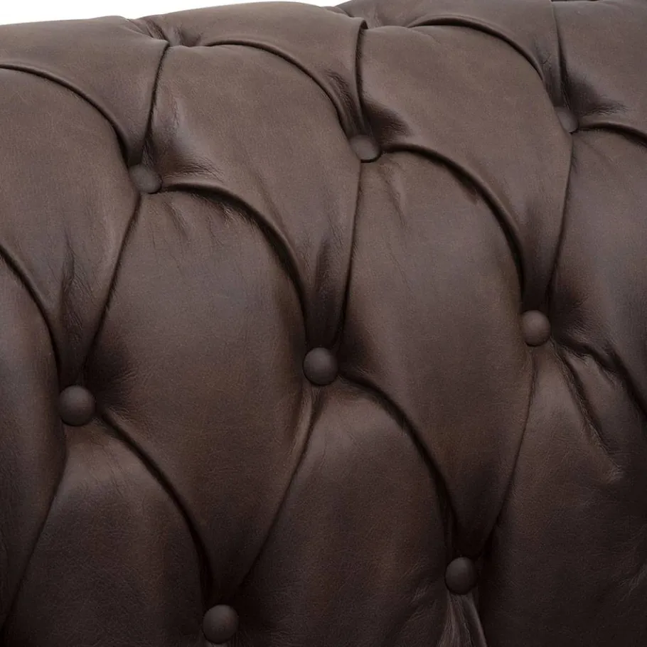 Online Wohnen Chesterfield Leder-Dreisitzer in Braun - Pluna