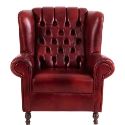 Outlet Wohnen Chesterfield Ohrensessel in Dunkelrot Leder - Guantama