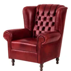 Outlet Wohnen Chesterfield Ohrensessel in Dunkelrot Leder - Guantama