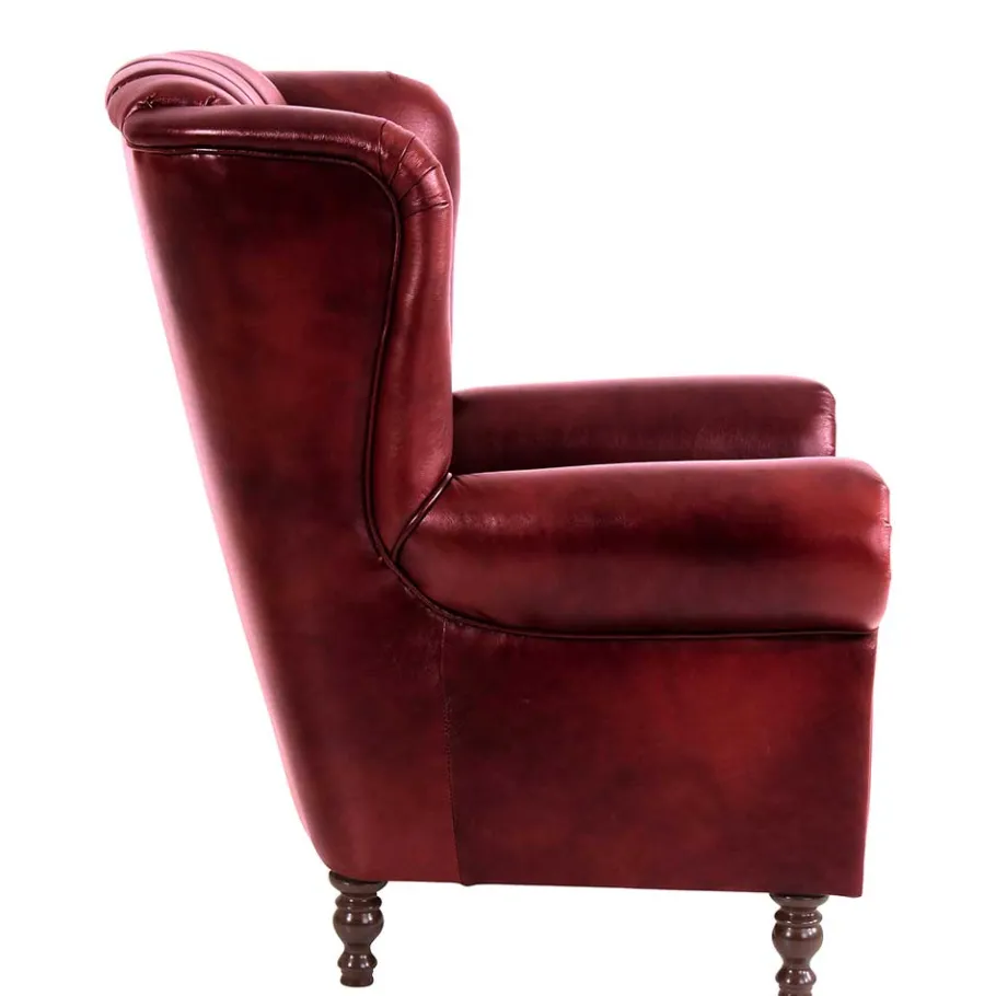 Outlet Wohnen Chesterfield Ohrensessel in Dunkelrot Leder - Guantama
