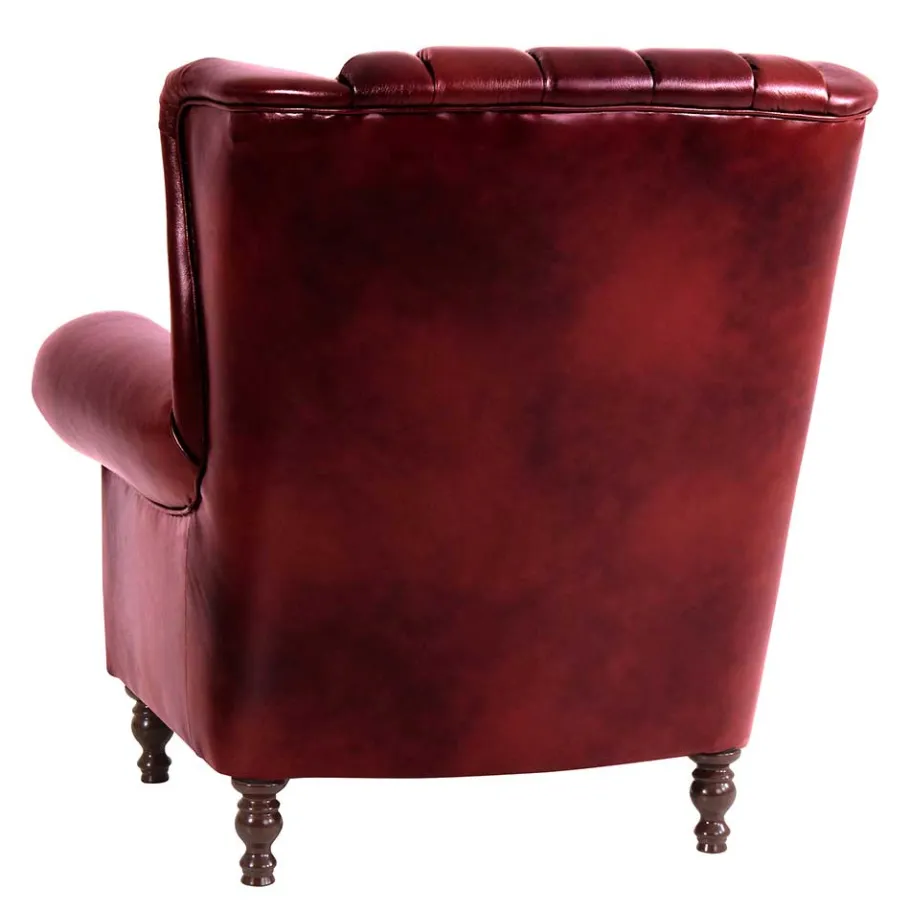 Outlet Wohnen Chesterfield Ohrensessel in Dunkelrot Leder - Guantama